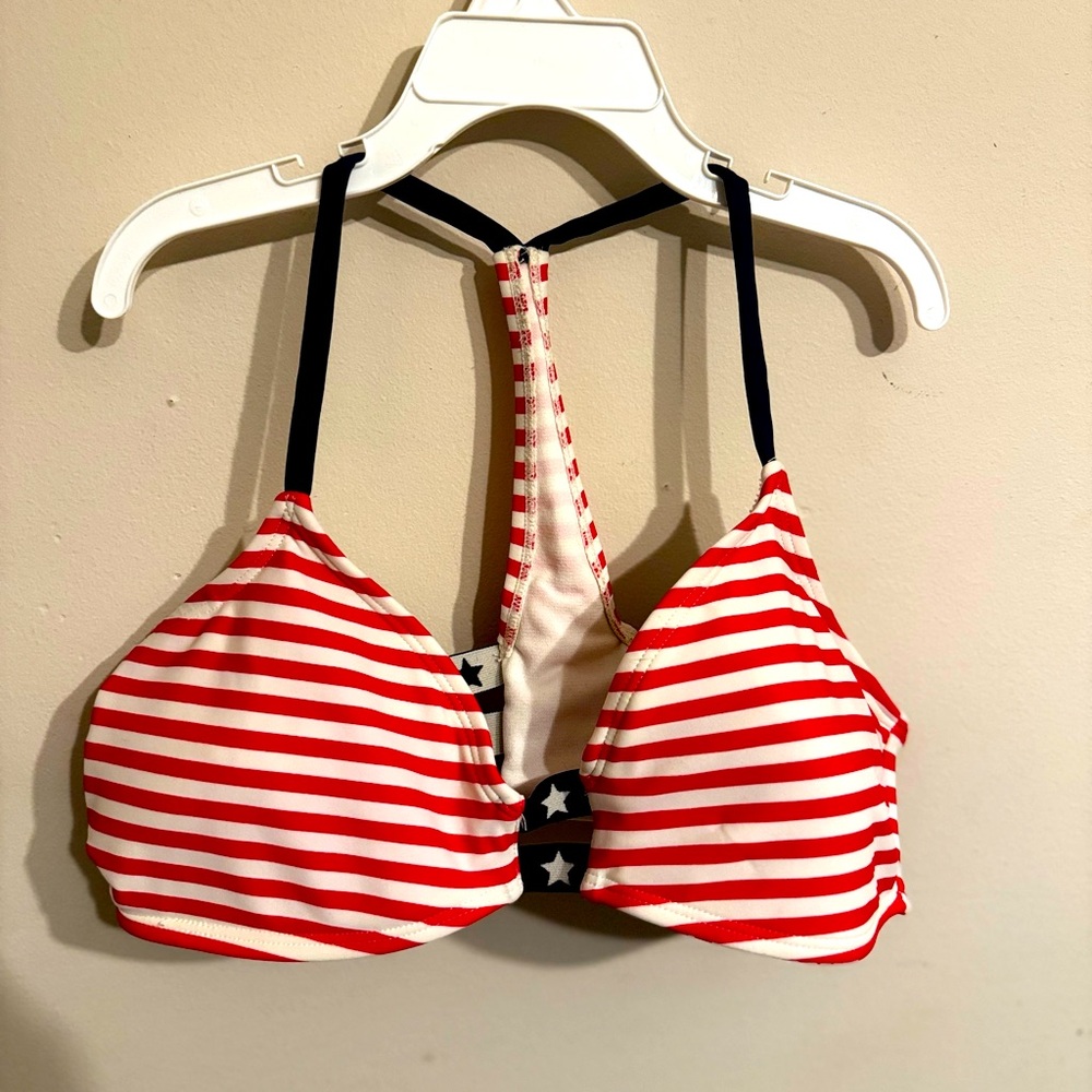 Xhilaration Red and White Nautical Bikini Top